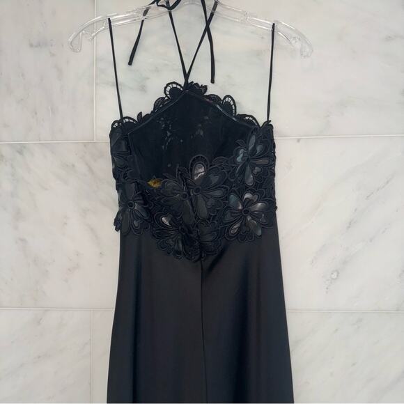 Ramy Brook Mora Floral Lace Bodice Halter Gown Black 2 - Picture 7 of 15